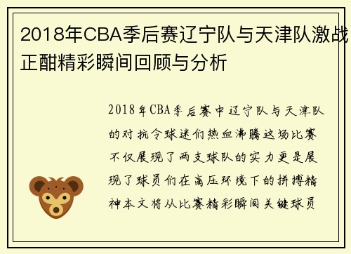2018年CBA季后赛辽宁队与天津队激战正酣精彩瞬间回顾与分析
