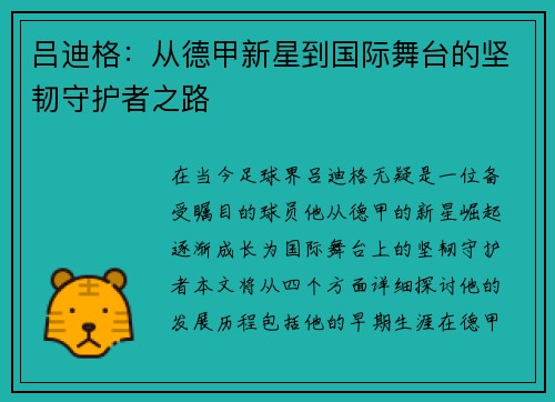 吕迪格：从德甲新星到国际舞台的坚韧守护者之路
