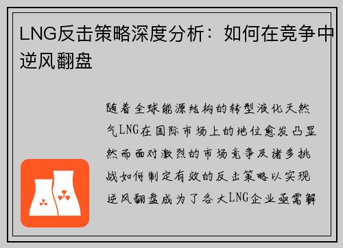 LNG反击策略深度分析：如何在竞争中逆风翻盘